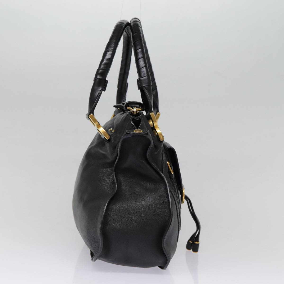 Chloe Mercy Hand Bag Leather 2way Black Gold Auth yk14711