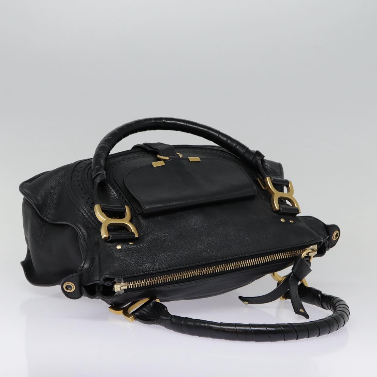 Chloe Mercy Hand Bag Leather 2way Black Gold Auth yk14711