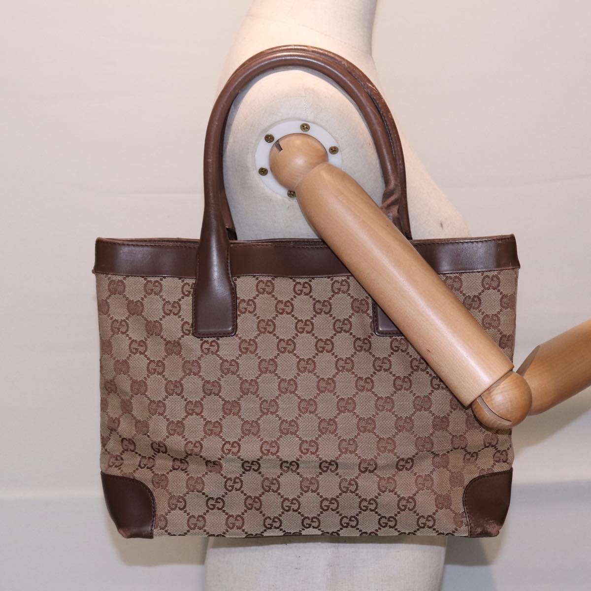 GUCCI GG Canvas Hand Bag Beige Gold 002 1119 Auth yk14728