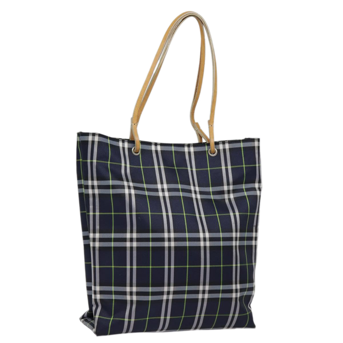 BURBERRY Nova Check Tote Bag Nylon Navy Silver Auth yk14730