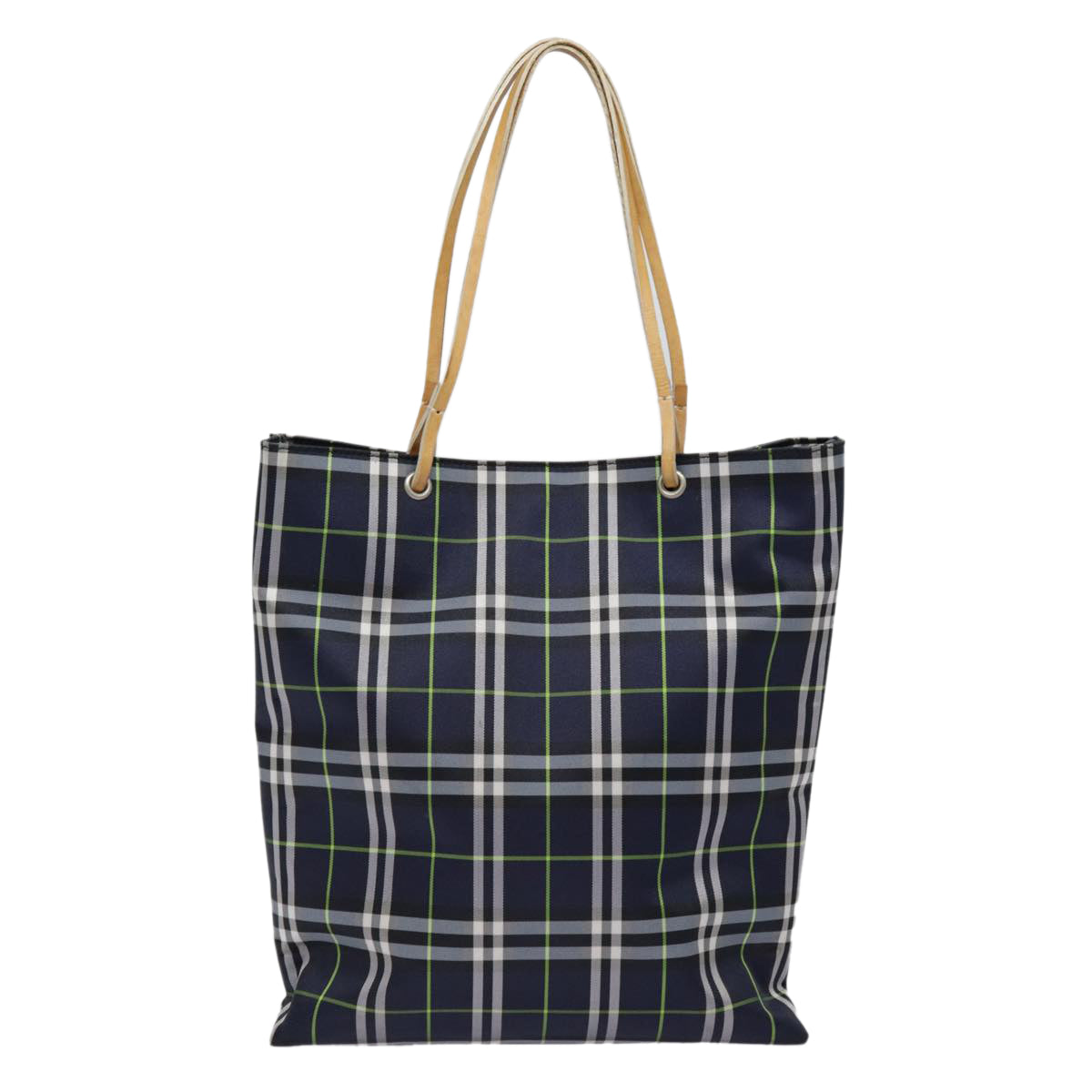 BURBERRY Nova Check Tote Bag Nylon Navy Silver Auth yk14730