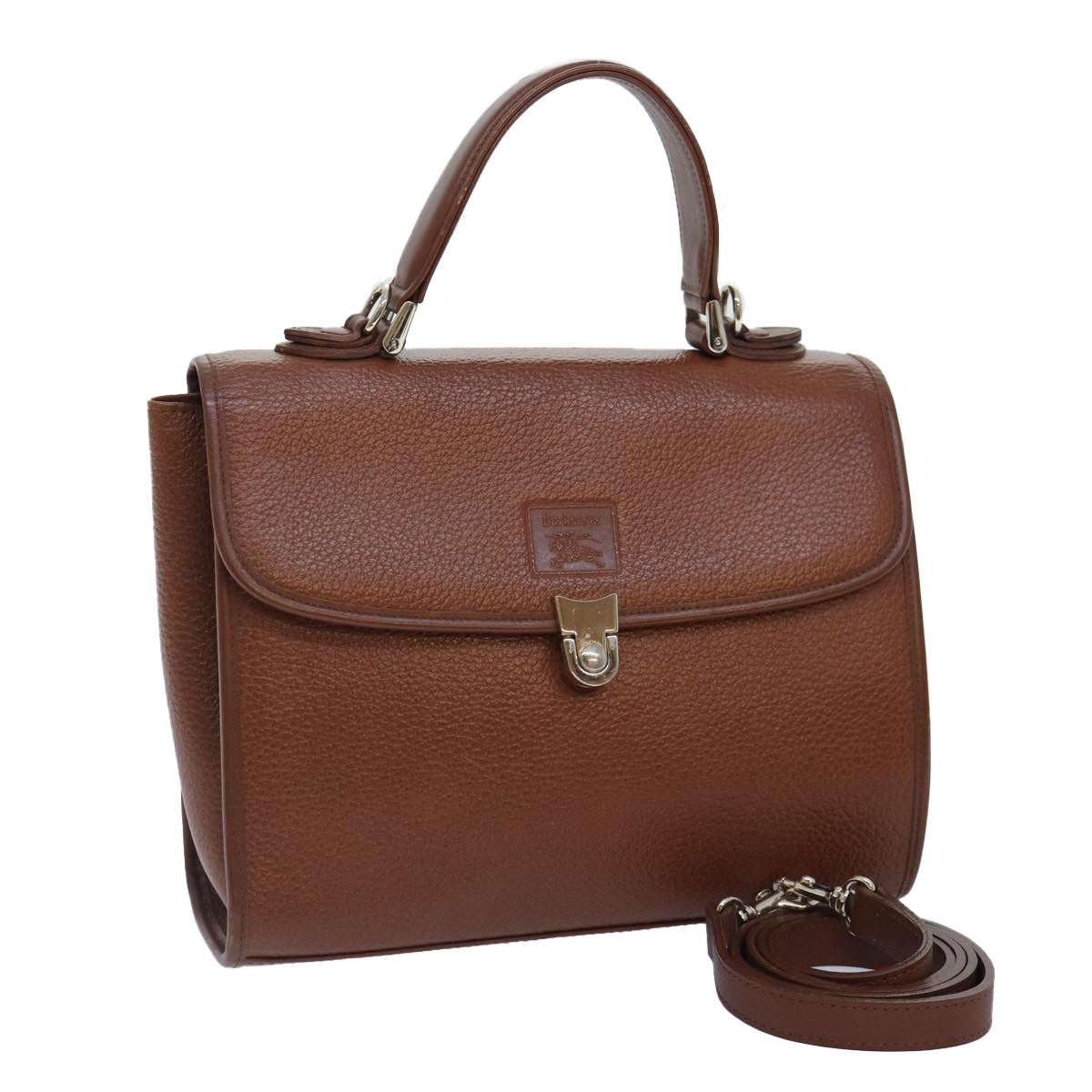 Burberrys Hand Bag Leather 2way Brown Gold Auth yk14733