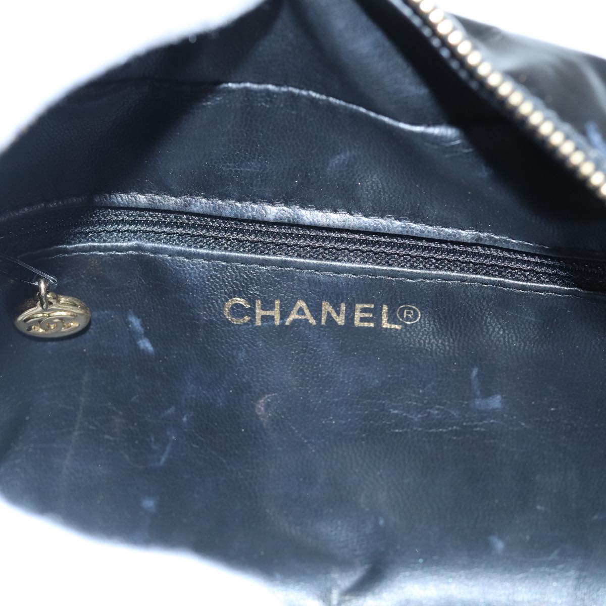 CHANEL COCO Mark Pouch Patent Leather Black Gold CC Auth yk14794