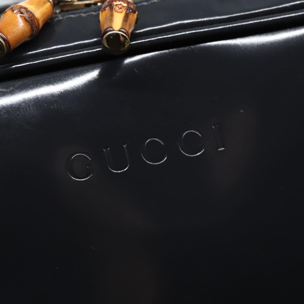 GUCCI Bamboo vanity Hand Bag Patent leather 2way Black Gold Auth yk14795