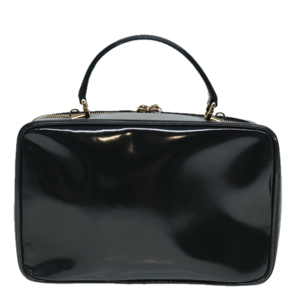 GUCCI Bamboo vanity Hand Bag Patent leather 2way Black Gold Auth yk14795