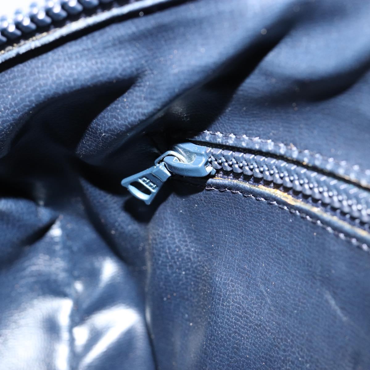 CELINE C Sulky Boston Bag Canvas Leather Navy Gold Auth yk14797