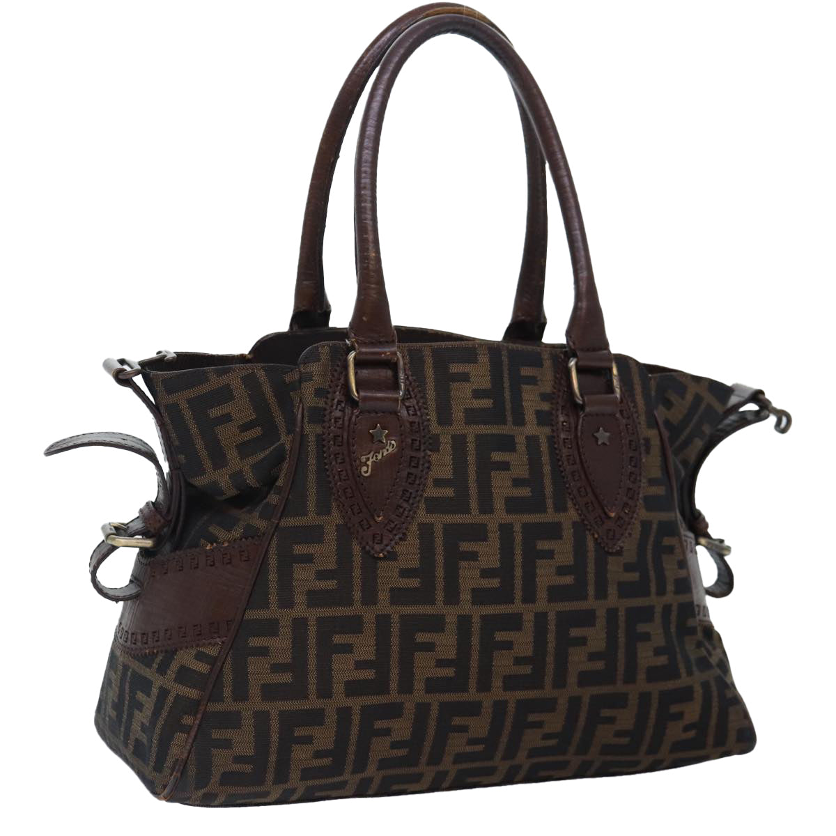 FENDI Zucca Canvas Hand Bag Brown Black Auth yk14810