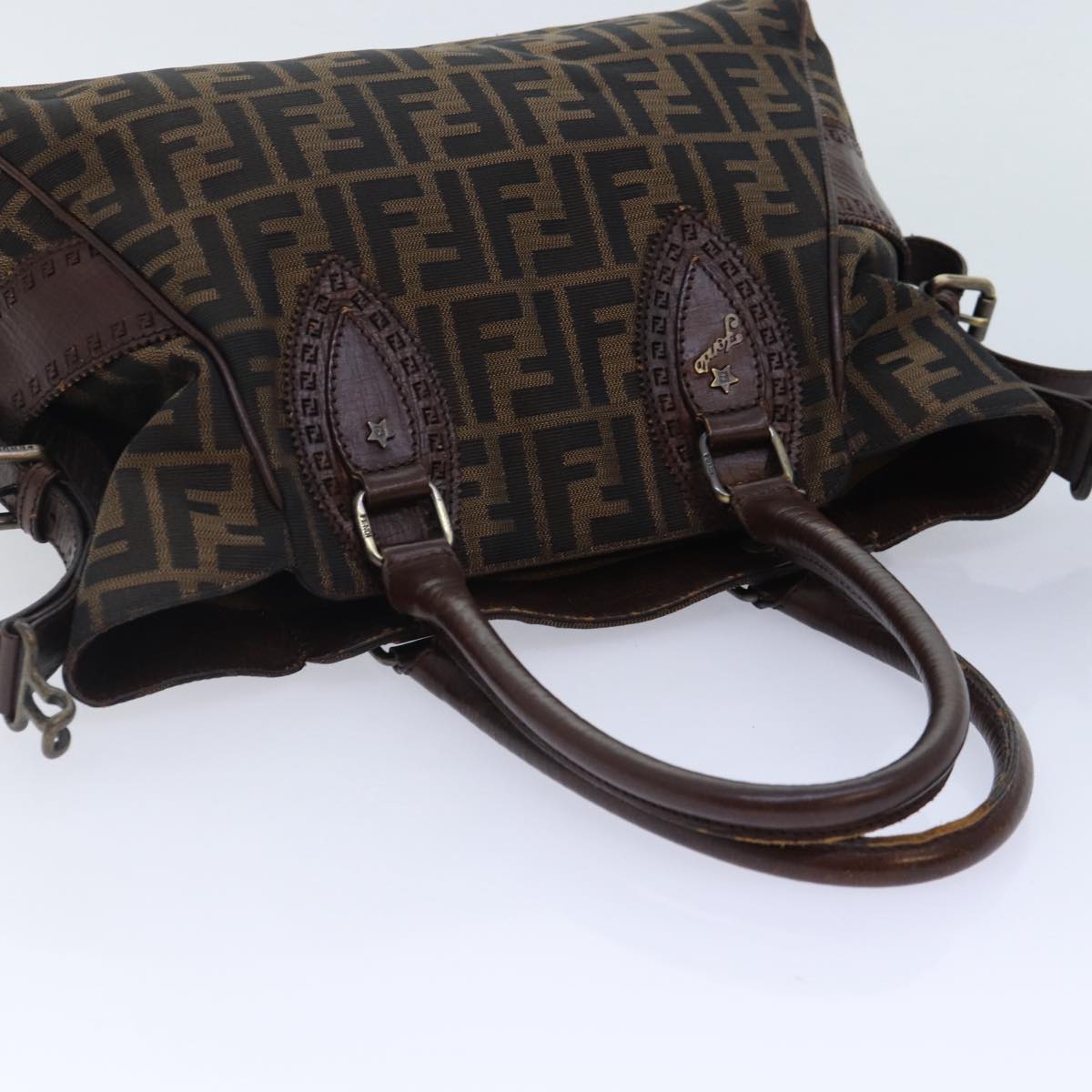 FENDI Zucca Canvas Hand Bag Brown Black Auth yk14810