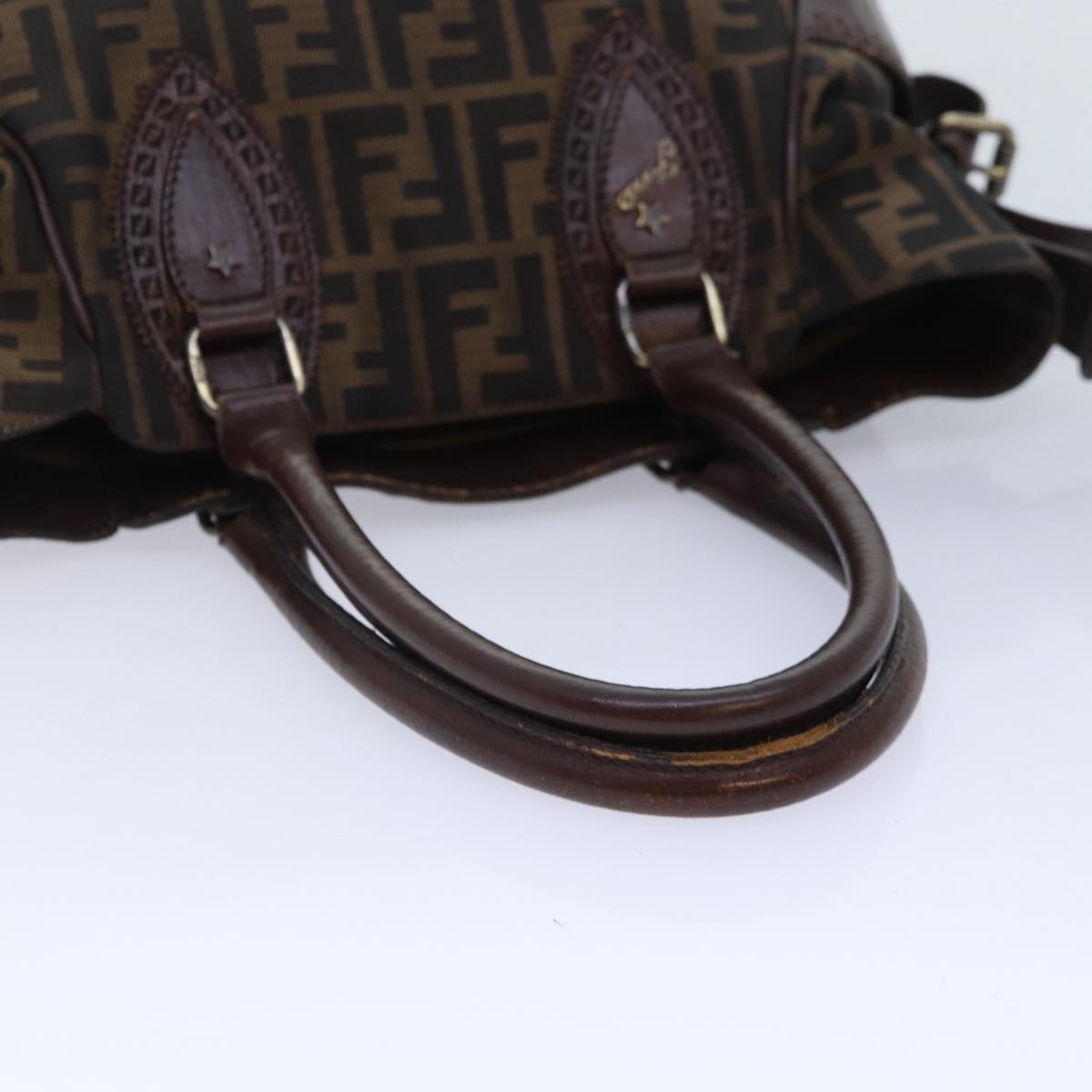 FENDI Zucca Canvas Hand Bag Brown Black Auth yk14810