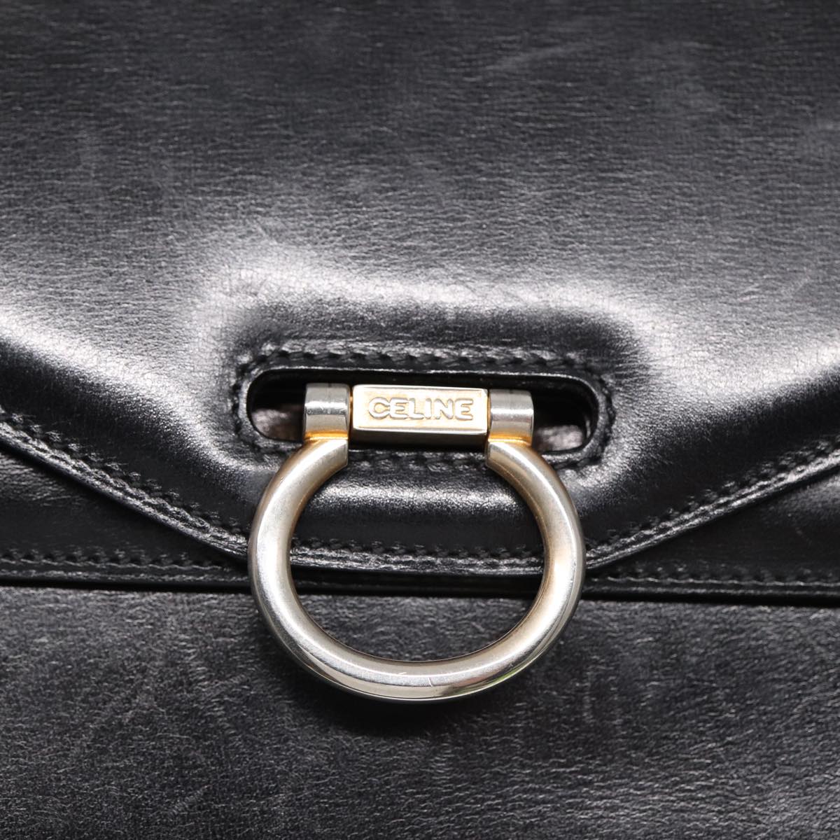 CELINE Hand Bag Leather Black Gold Auth yk14815