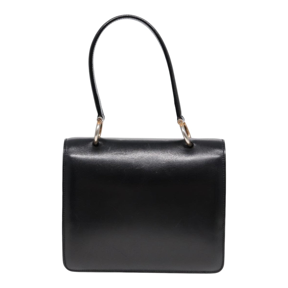 CELINE Hand Bag Leather Black Gold Auth yk14815