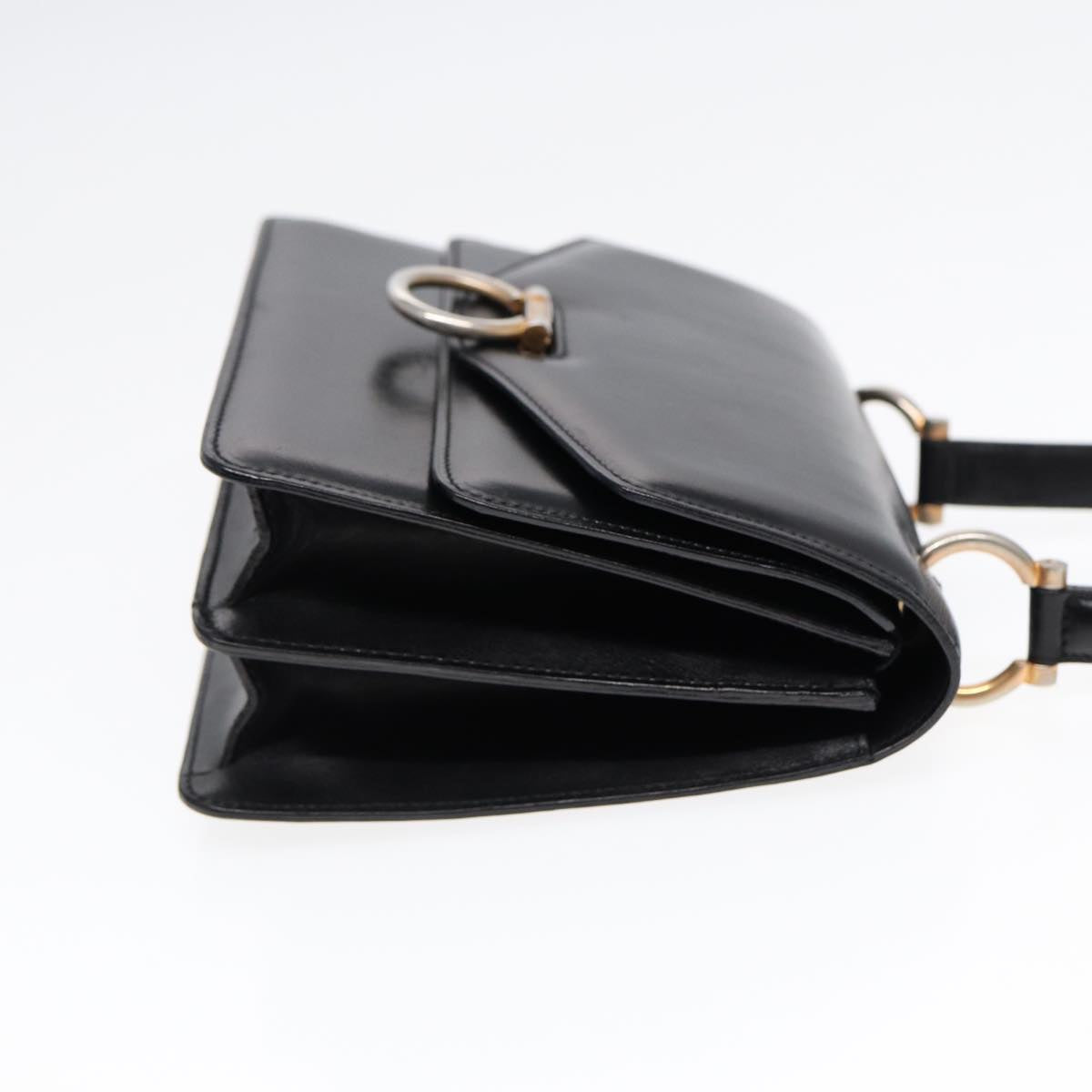 CELINE Hand Bag Leather Black Gold Auth yk14815