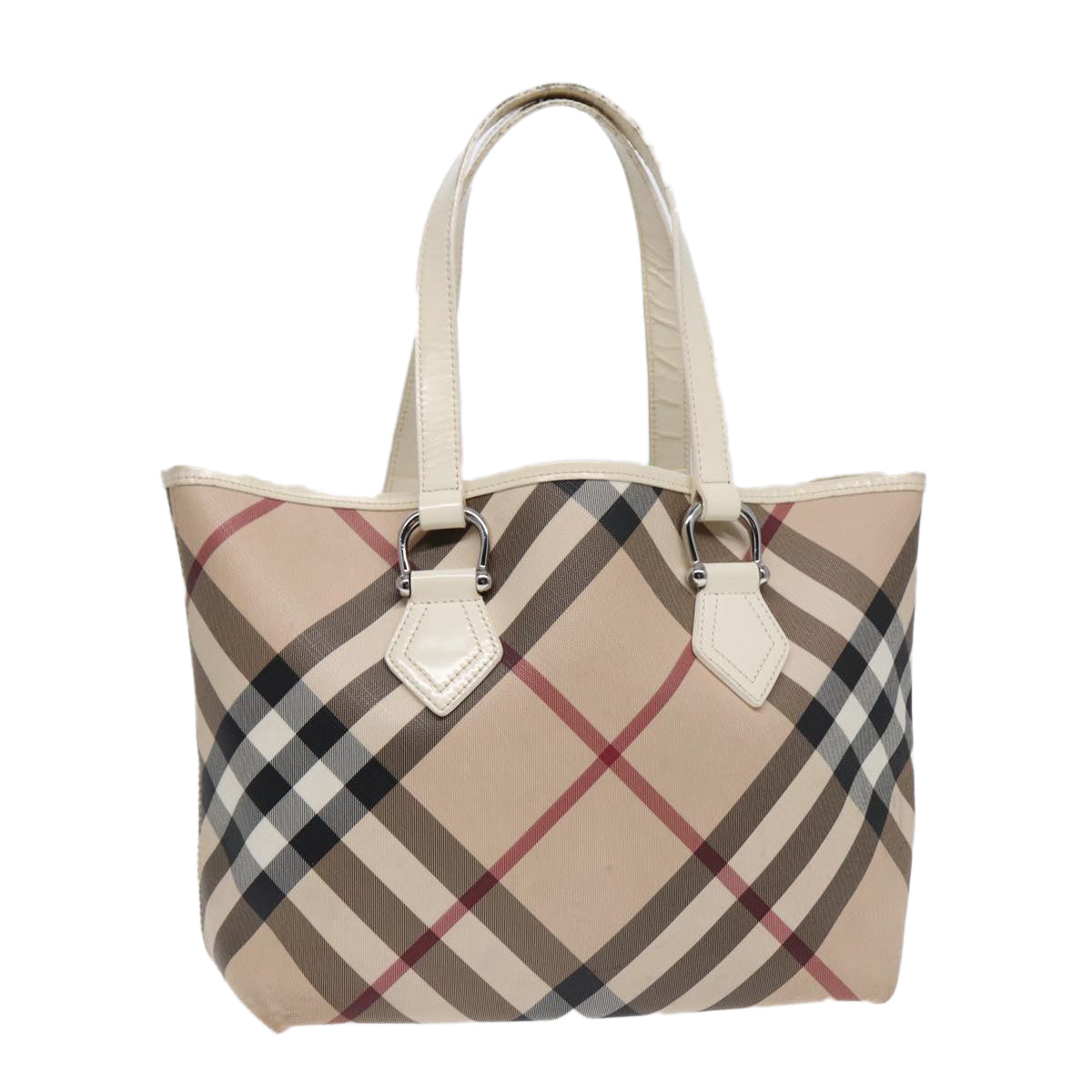 BURBERRY Nova Check Tote Bag PVC Beige Silver Auth yk14816