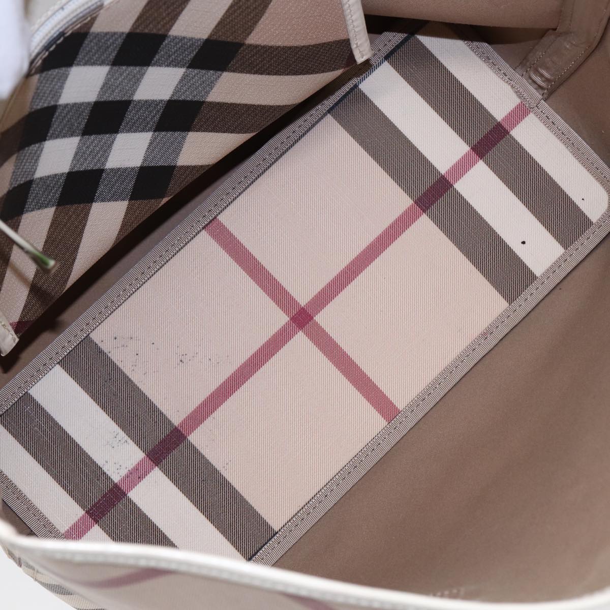 BURBERRY Nova Check Tote Bag PVC Beige Silver Auth yk14816