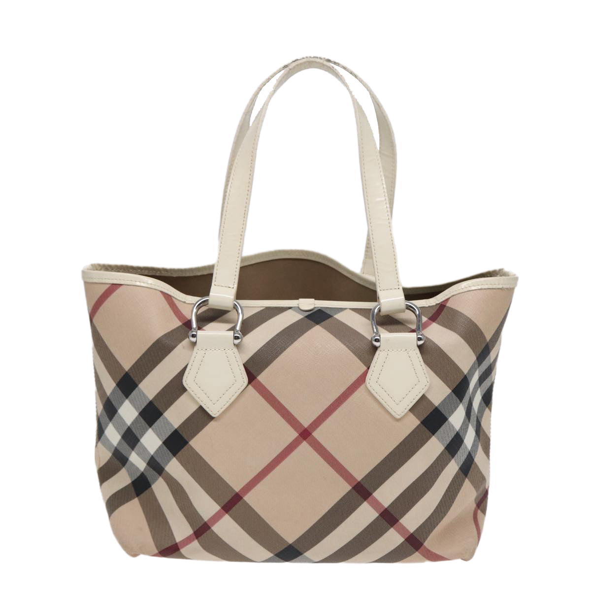 BURBERRY Nova Check Tote Bag PVC Beige Silver Auth yk14816