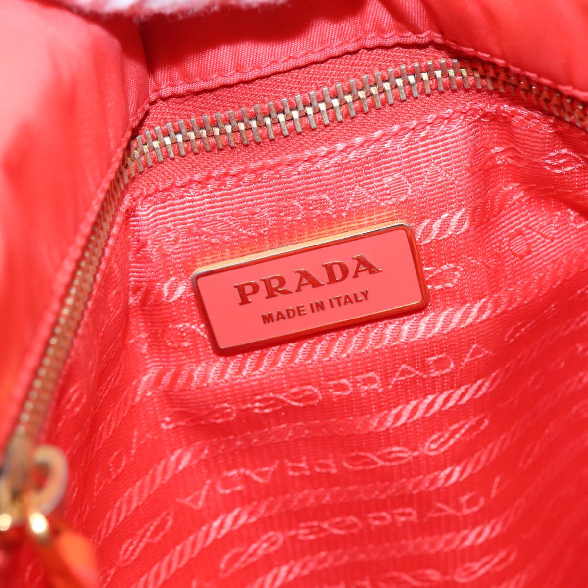 PRADA Hand Bag Nylon Enamel Orange Gold Auth yk14825