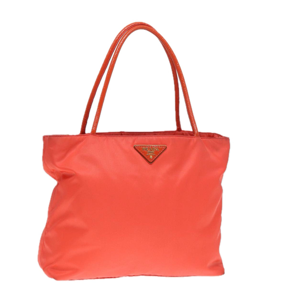 PRADA Hand Bag Nylon Enamel Orange Gold Auth yk14825