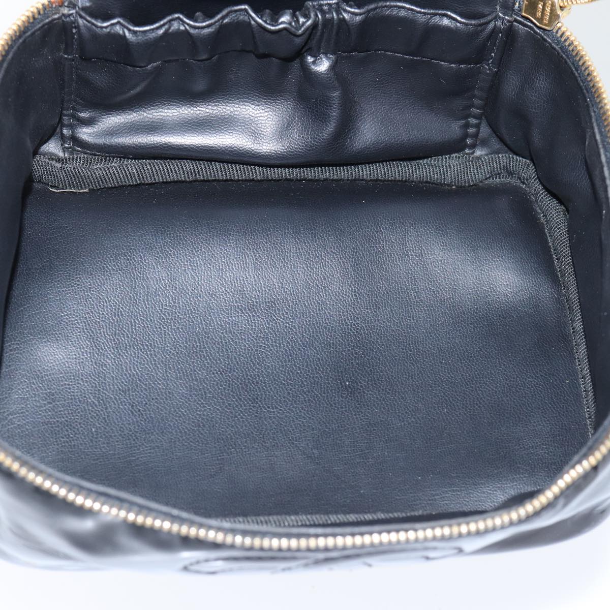 CHANEL COCO Mark Vanity Pouch Patent leather Black Gold CC Auth yk14841