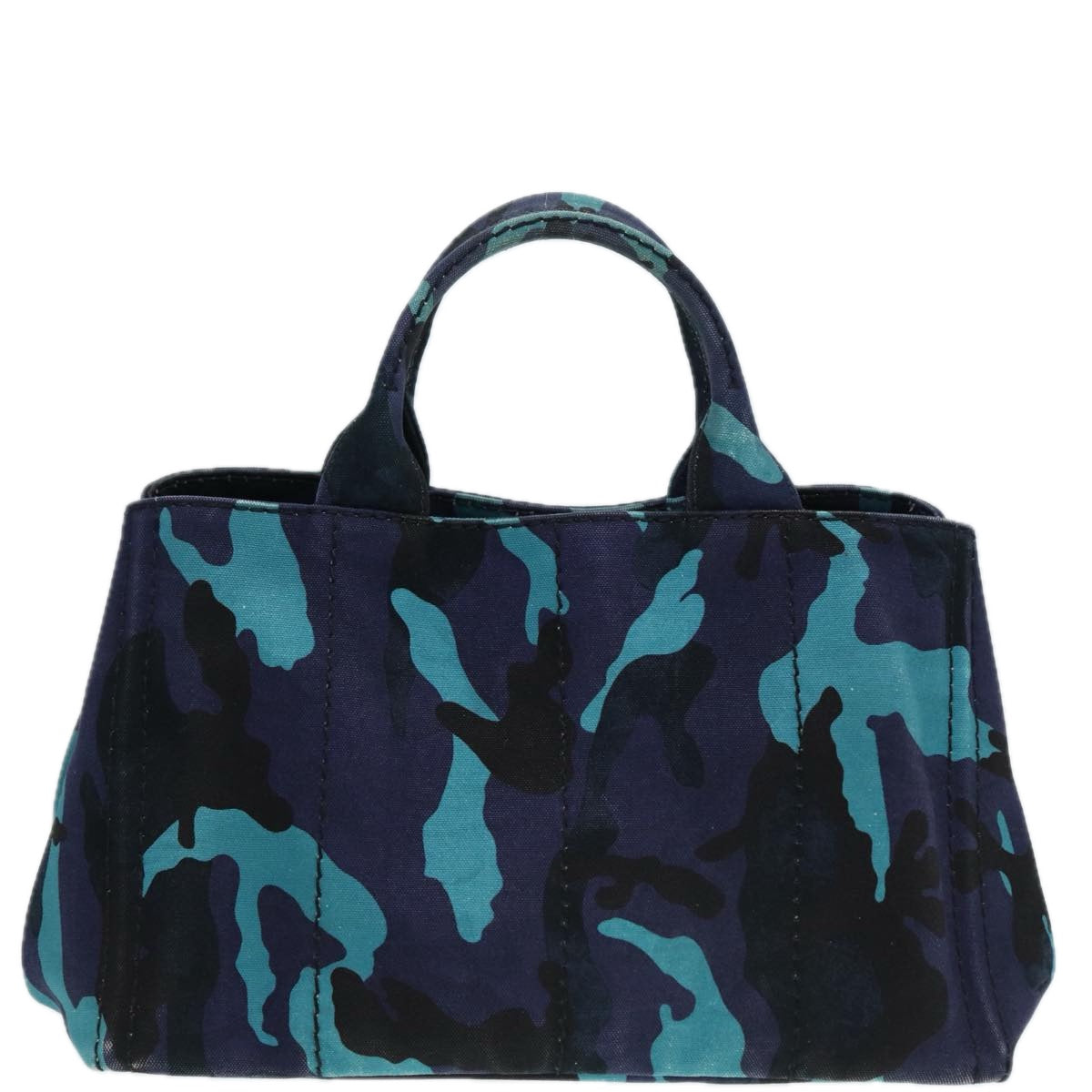 PRADA Camouflage Canapa MM Hand Bag Canvas 2way Blue Silver Auth yk14844