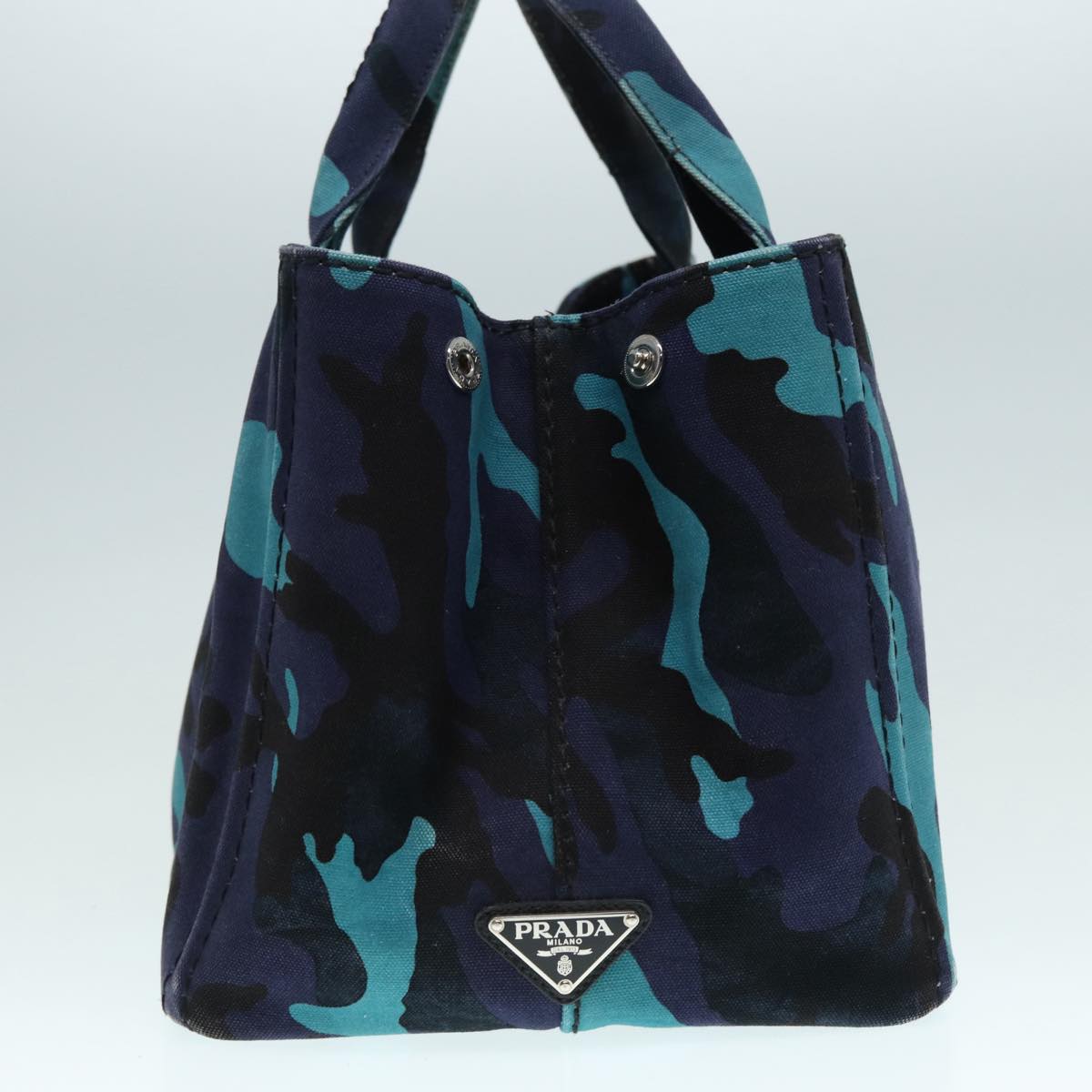 PRADA Camouflage Canapa MM Hand Bag Canvas 2way Blue Silver Auth yk14844