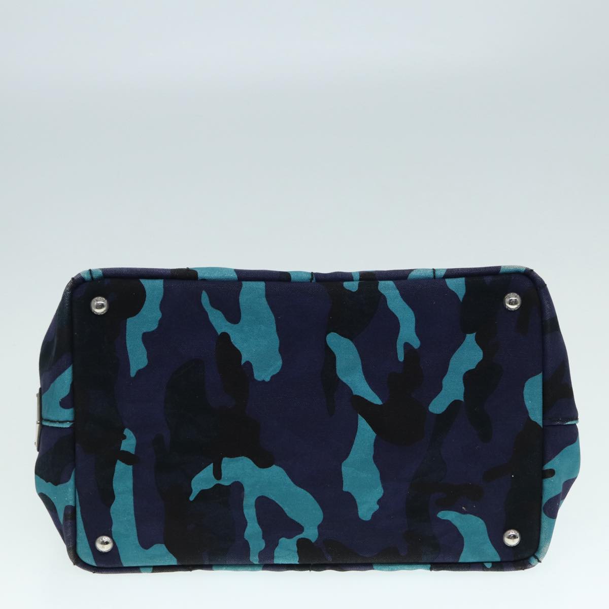 PRADA Camouflage Canapa MM Hand Bag Canvas 2way Blue Silver Auth yk14844