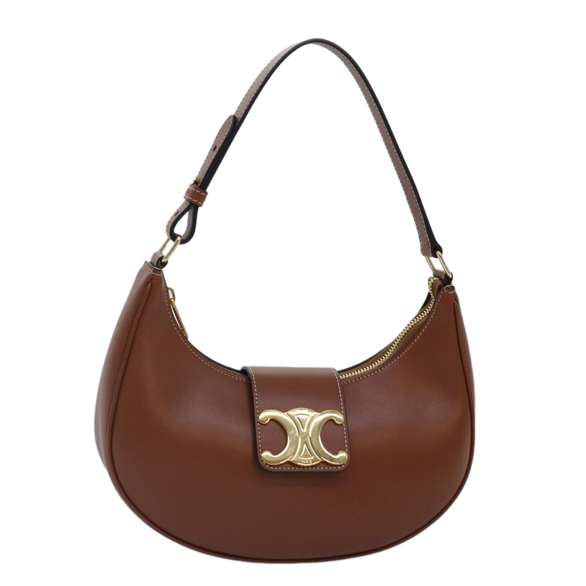 CELINE Triomphe Hand Bag Leather Brown Gold Auth yk14850S