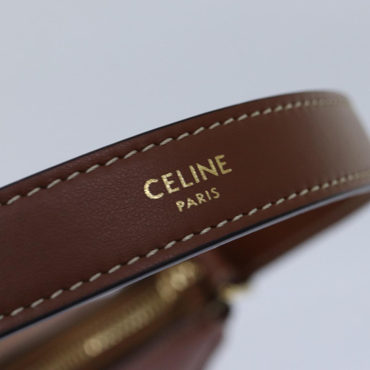 CELINE Triomphe Hand Bag Leather Brown Gold Auth yk14850S