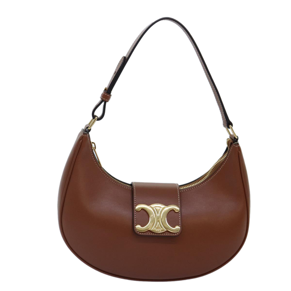 CELINE Triomphe Hand Bag Leather Brown Gold Auth yk14850S