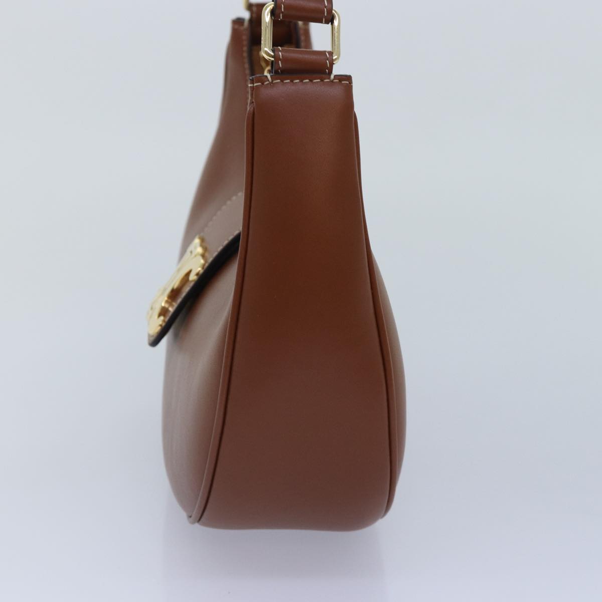 CELINE Triomphe Hand Bag Leather Brown Gold Auth yk14850S