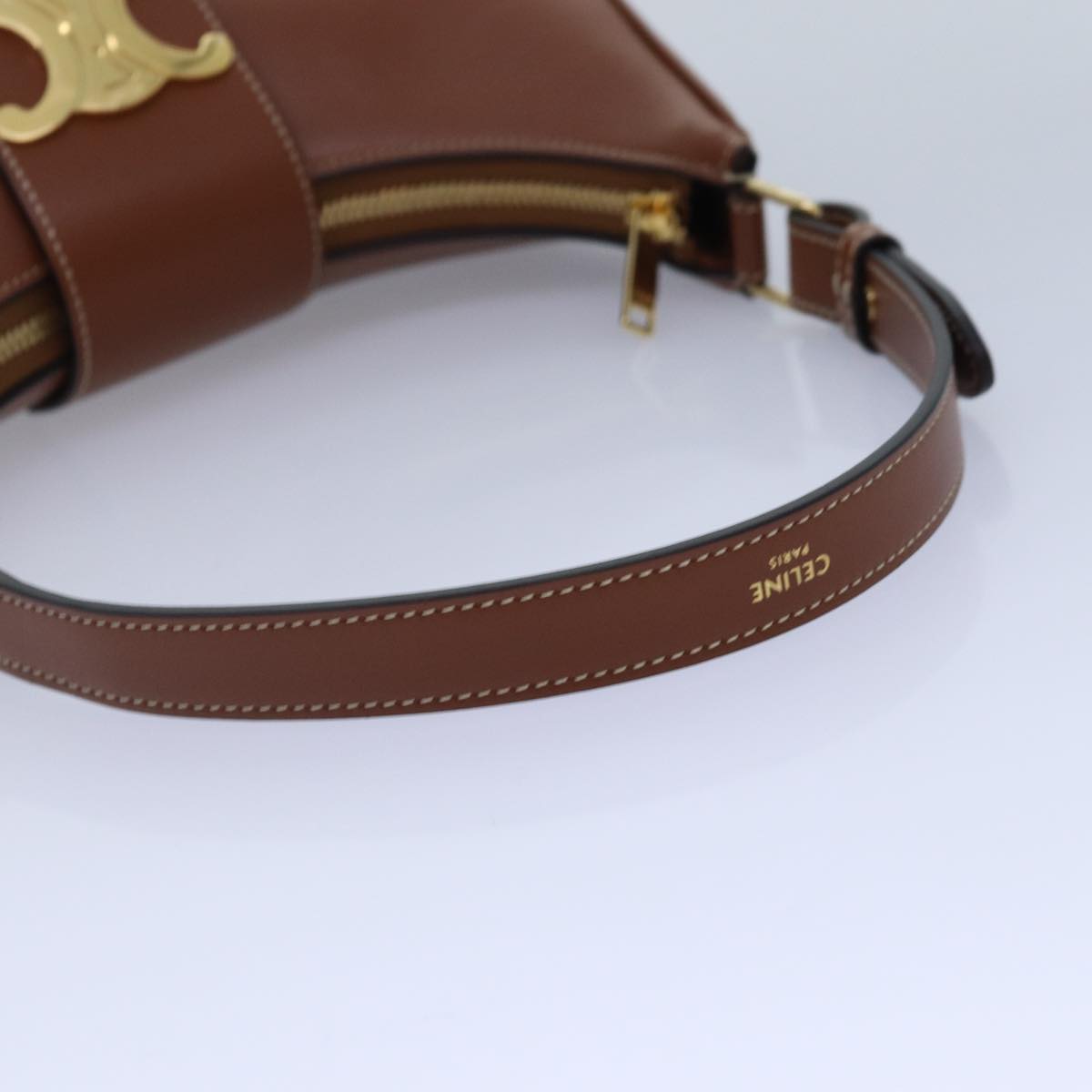 CELINE Triomphe Hand Bag Leather Brown Gold Auth yk14850S