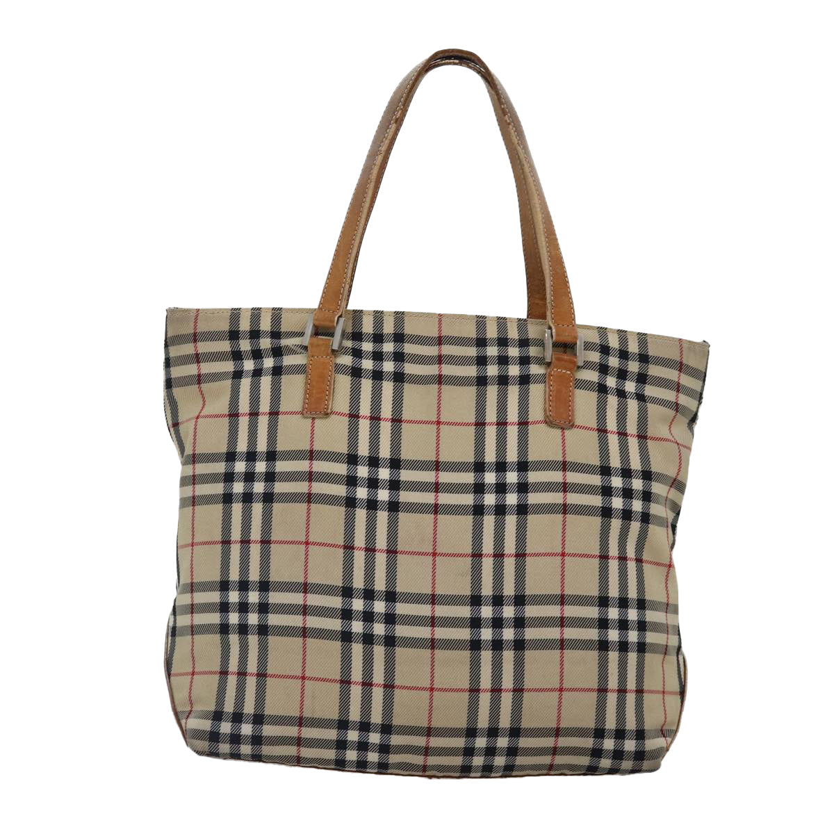 BURBERRY Nova Check Blue Label Hand Bag Canvas Beige Silver Auth yk14864