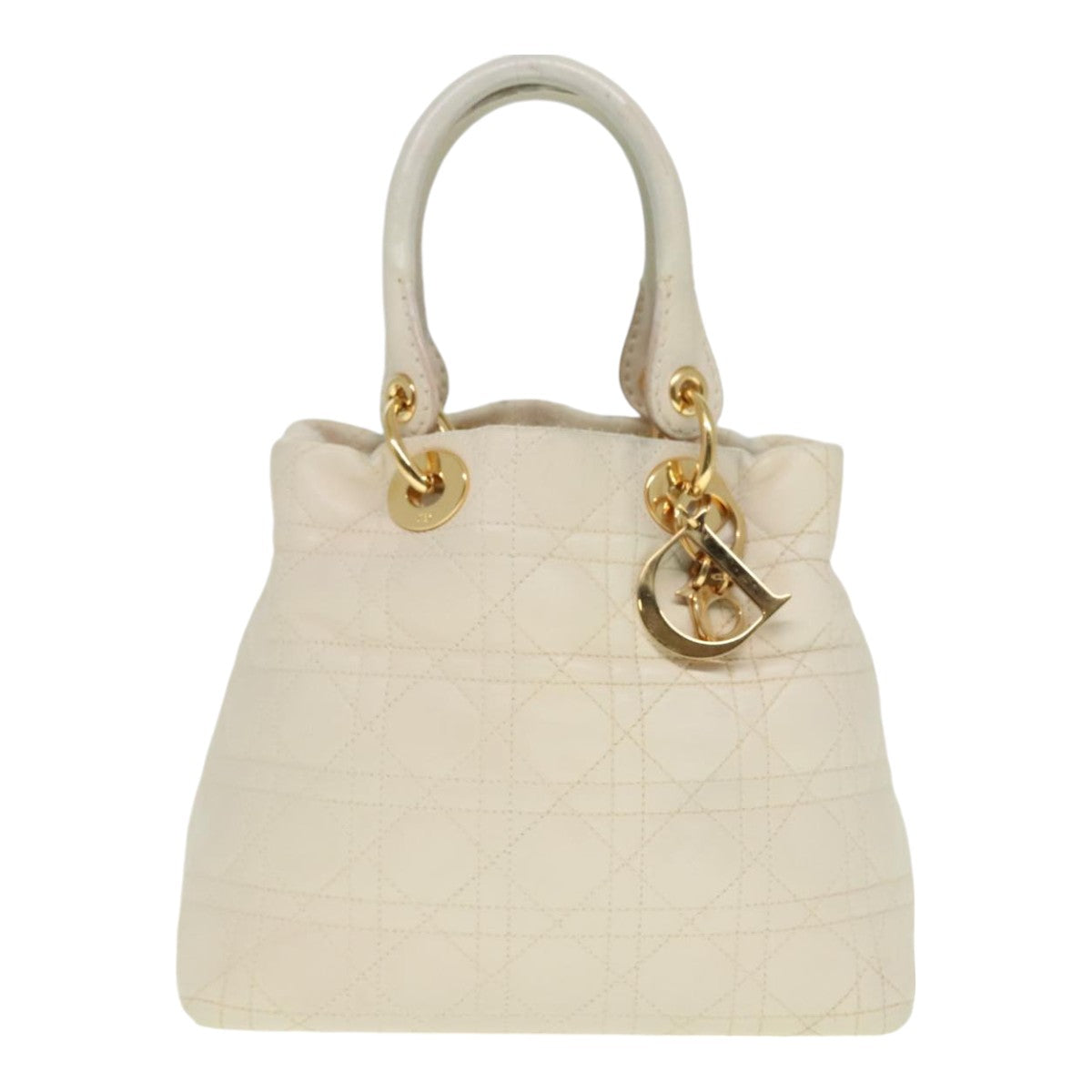 Christian Dior Lady Dior Canage Hand Bag Lamb Skin Vanilla Auth yk14867