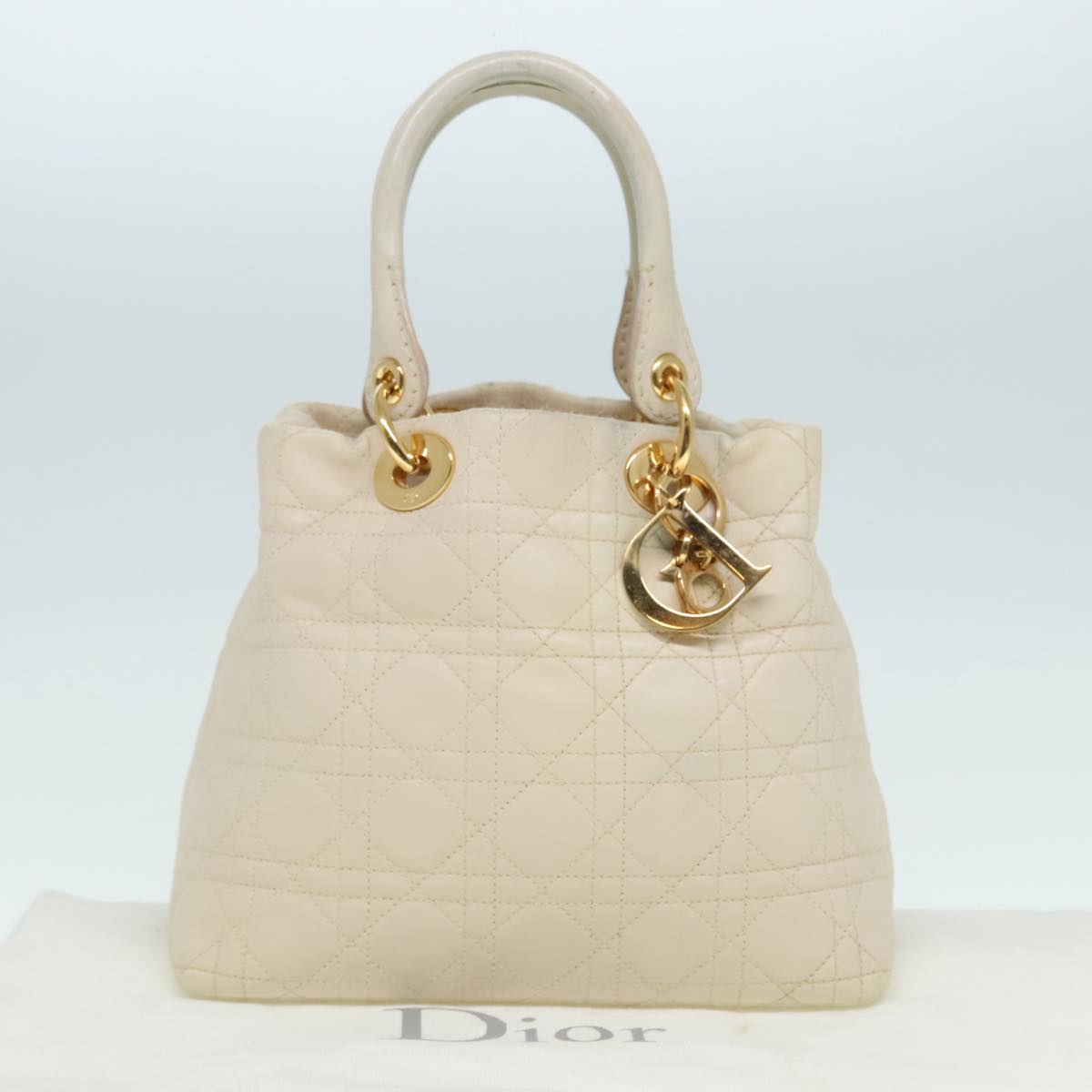 Christian Dior Lady Dior Canage Hand Bag Lamb Skin Vanilla Auth yk14867