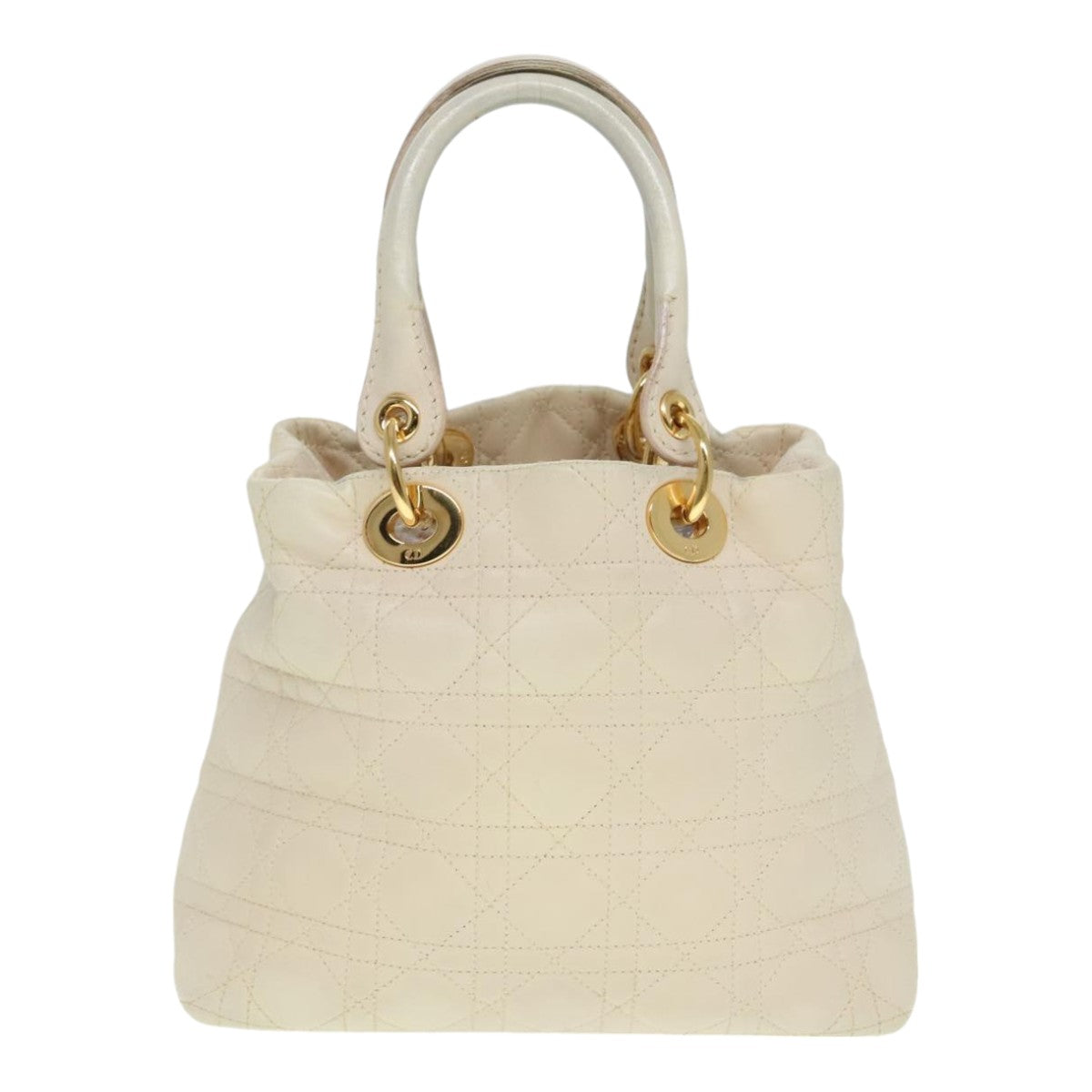 Christian Dior Lady Dior Canage Hand Bag Lamb Skin Vanilla Auth yk14867