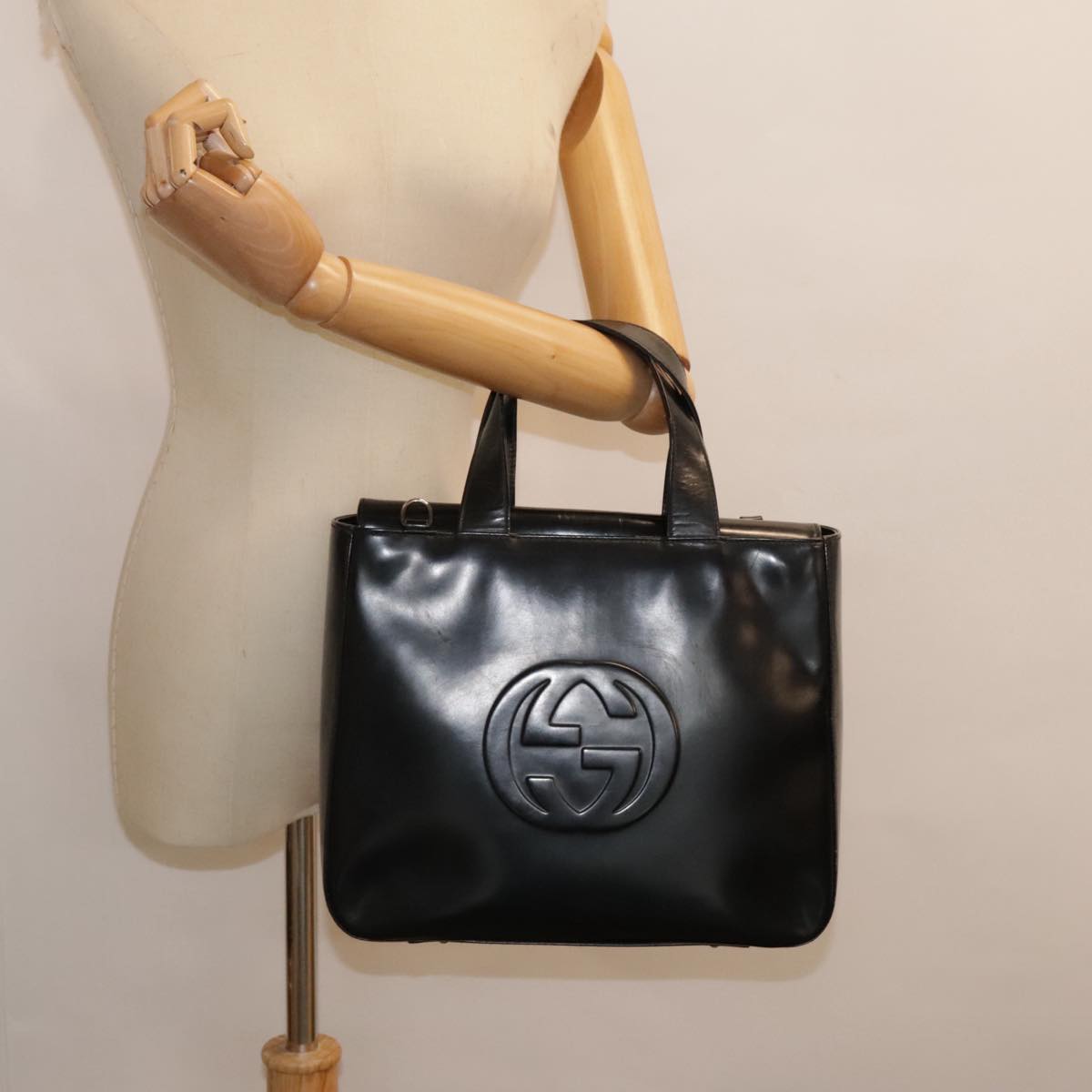 GUCCI Hand Bag Patent leather Black Silver 000 1013 0504 Auth yk14877