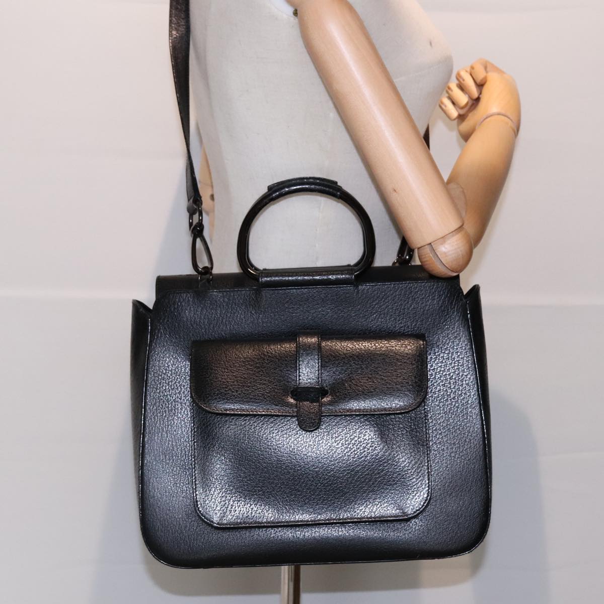 GUCCI Hand Bag Leather 2way Black Silver 000 2058 0307 6 Auth yk14903