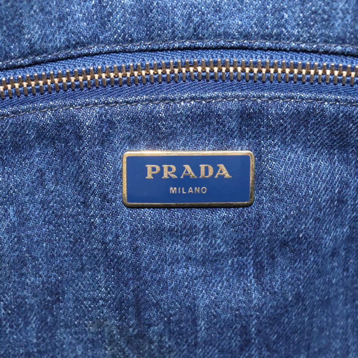 PRADA Canapa MM Hand Bag Denim Blue Gold Auth yk14905