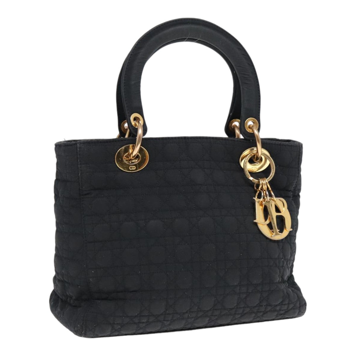 Christian Dior Canage Hand Bag Nylon Black Gold Auth yk14921