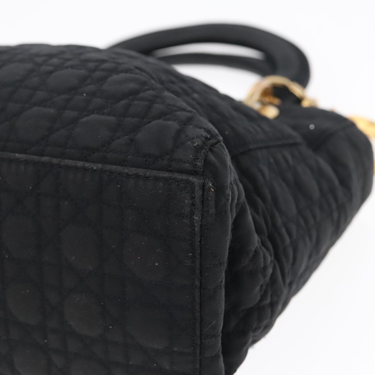 Christian Dior Canage Hand Bag Nylon Black Gold Auth yk14921