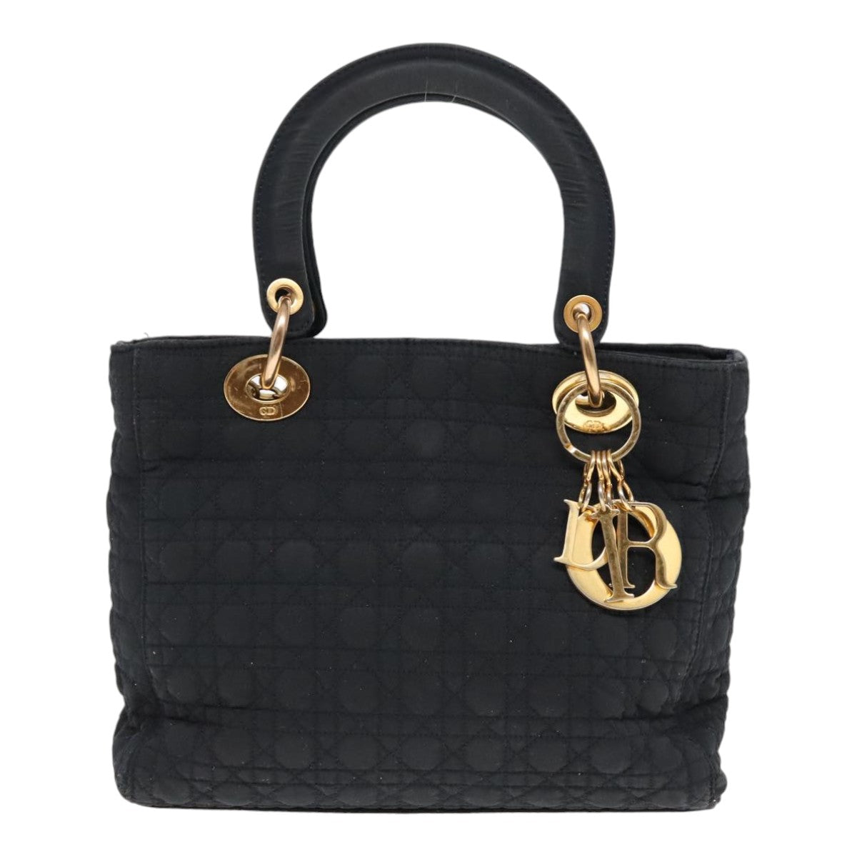 Christian Dior Canage Hand Bag Nylon Black Gold Auth yk14921