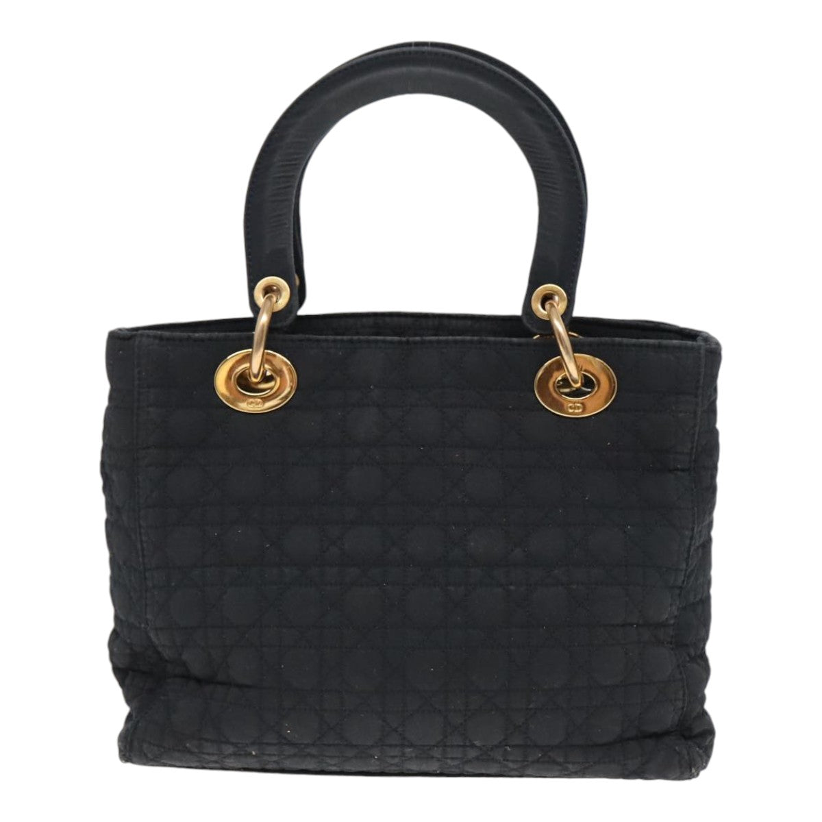 Christian Dior Canage Hand Bag Nylon Black Gold Auth yk14921