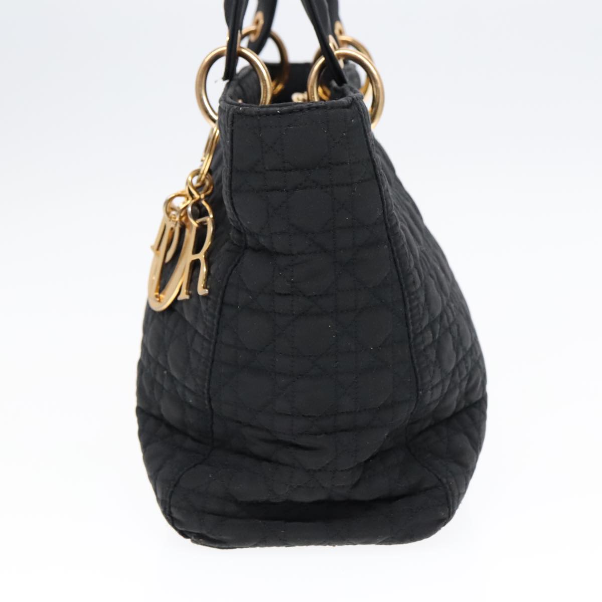 Christian Dior Canage Hand Bag Nylon Black Gold Auth yk14921