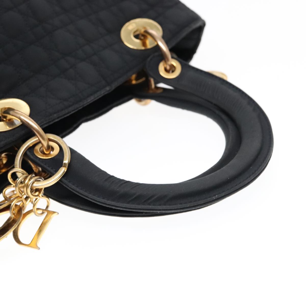 Christian Dior Canage Hand Bag Nylon Black Gold Auth yk14921