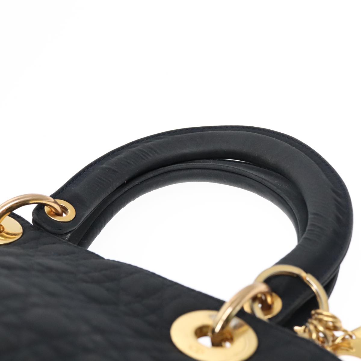 Christian Dior Canage Hand Bag Nylon Black Gold Auth yk14921