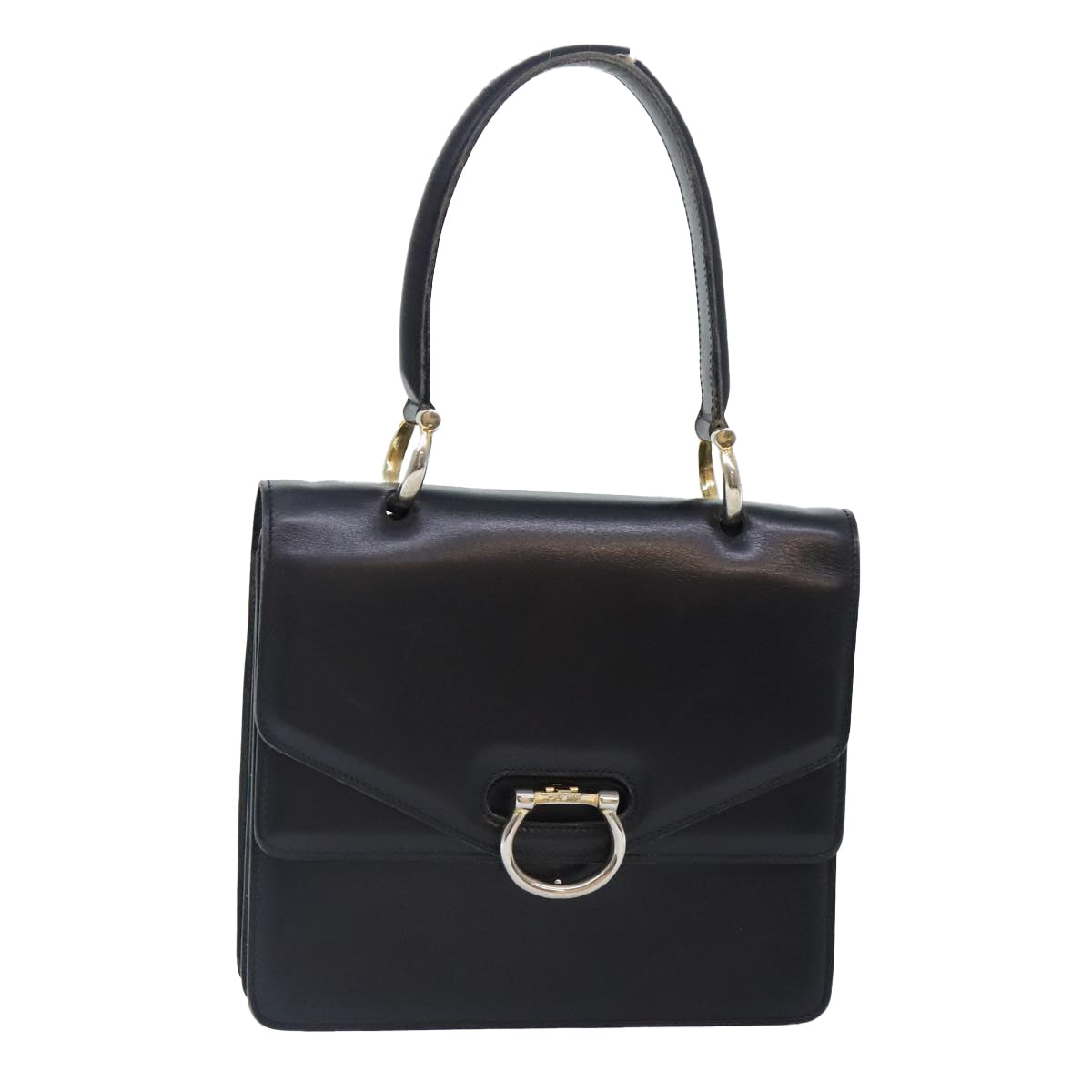 CELINE Hand Bag Leather Black Gold Auth yk14922