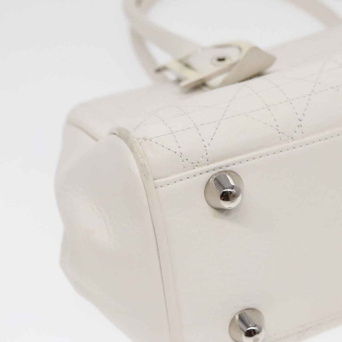 Christian Dior Canage Hand Bag Leather White Silver Auth yk14929