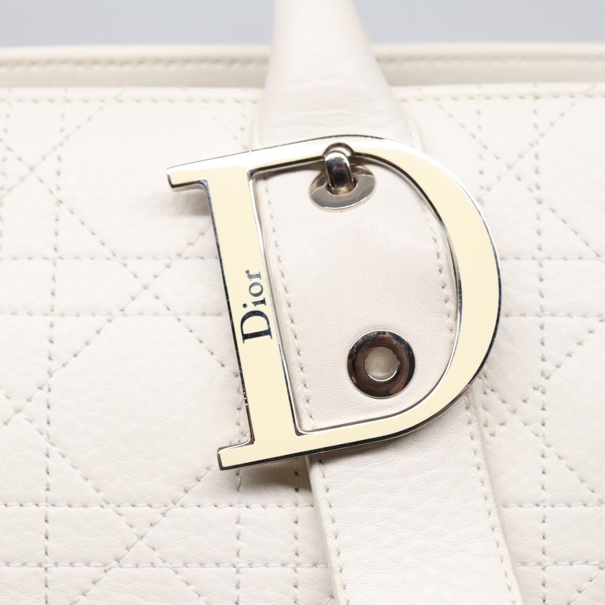 Christian Dior Canage Hand Bag Leather White Silver Auth yk14929