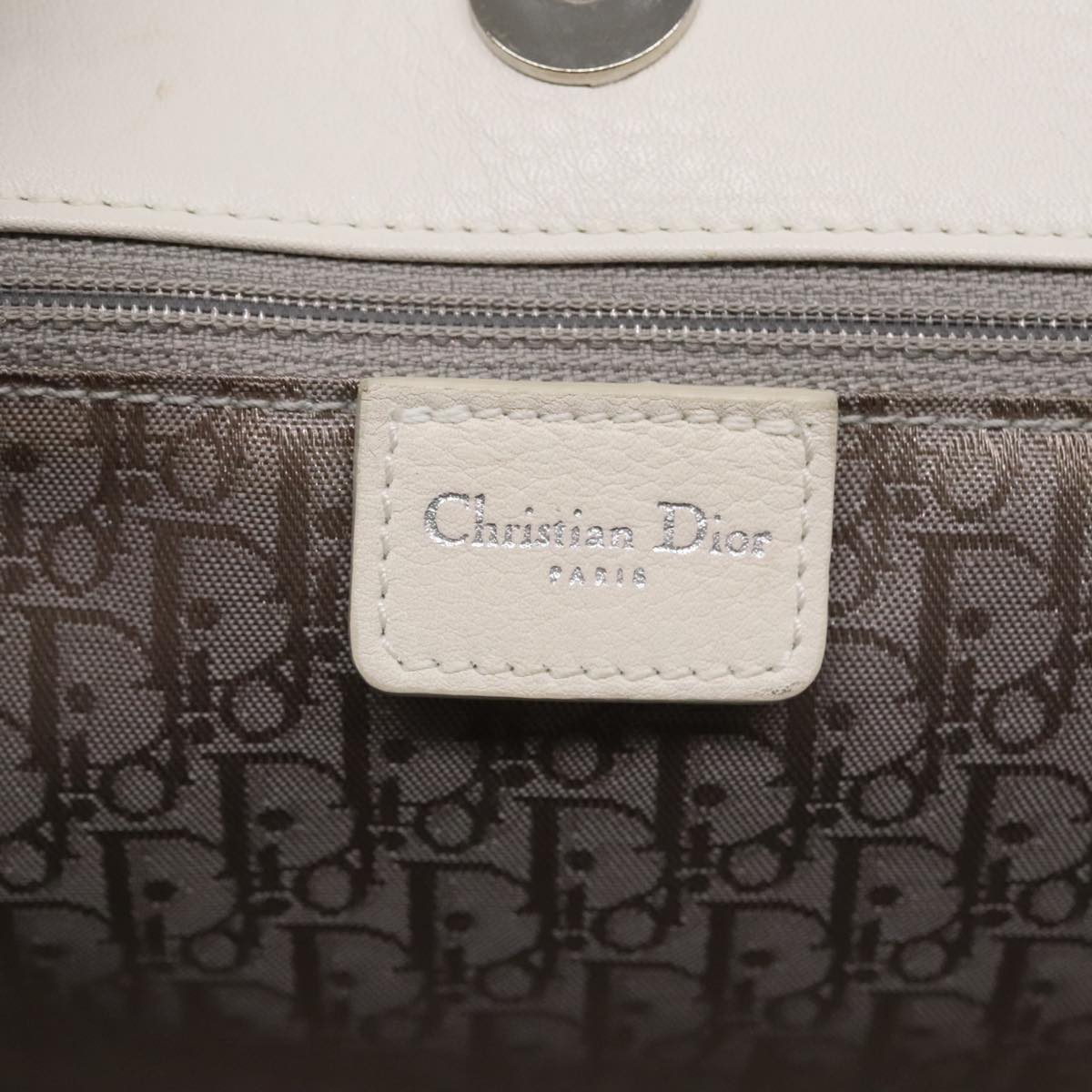 Christian Dior Canage Hand Bag Leather White Silver Auth yk14929