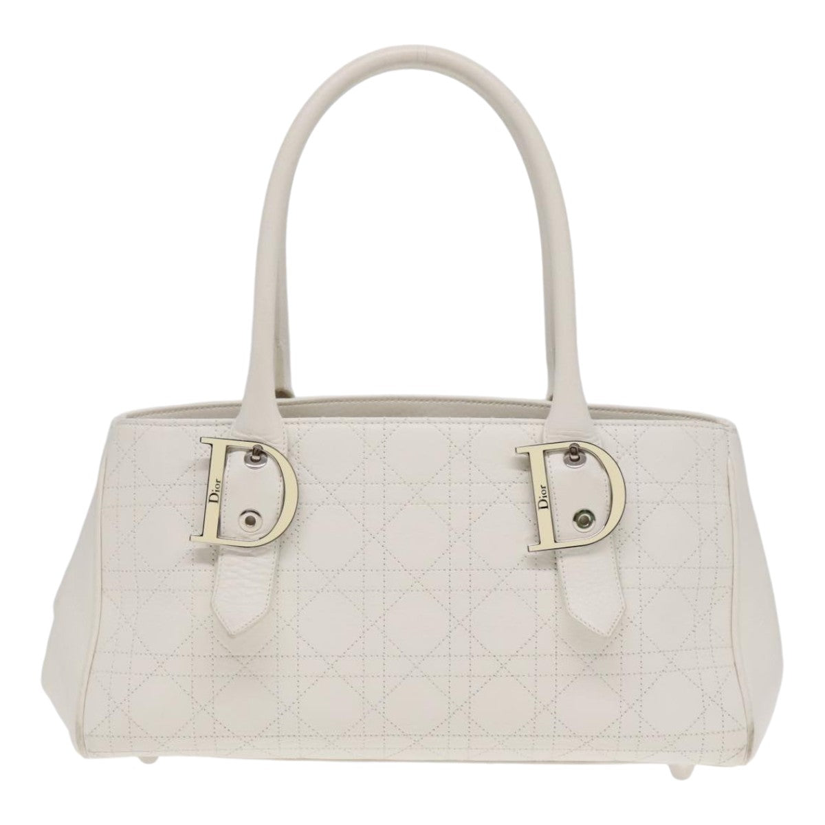 Christian Dior Canage Hand Bag Leather White Silver Auth yk14929