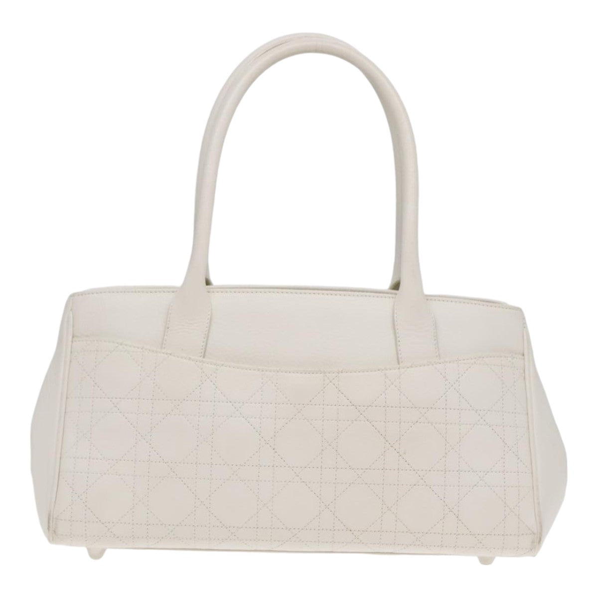 Christian Dior Canage Hand Bag Leather White Silver Auth yk14929